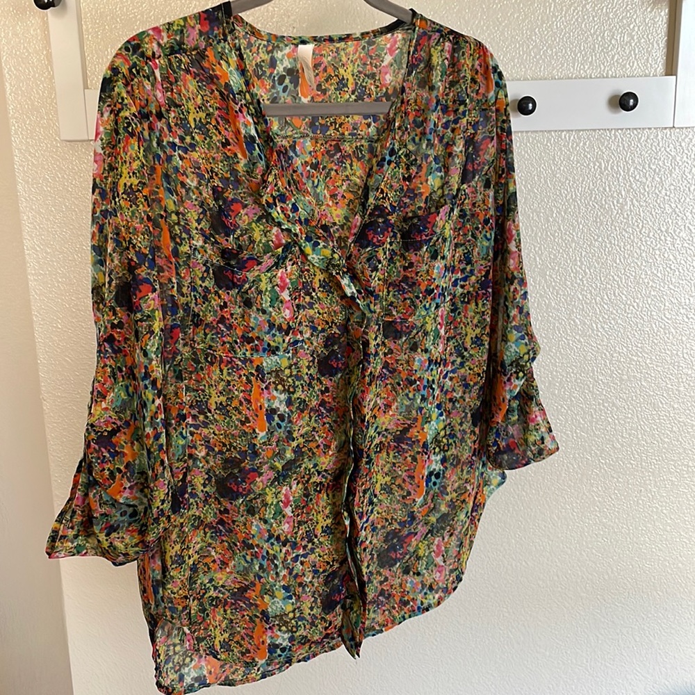 Lovely Day Multicolored Long Sleeve Sheer Top (XL)